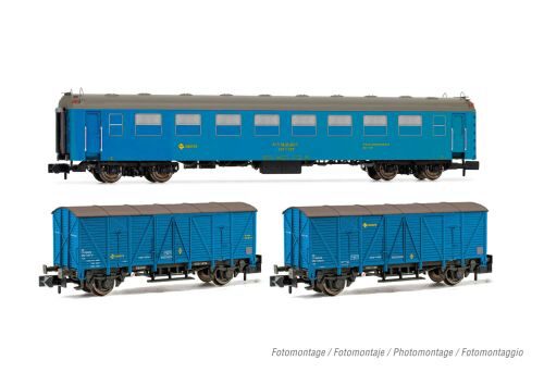 Arnold HN4457 RENFE 3er-Set Tajo de Vía  5000 Personenwagen + 2x J3 Wagen  blau Ep.IV-V